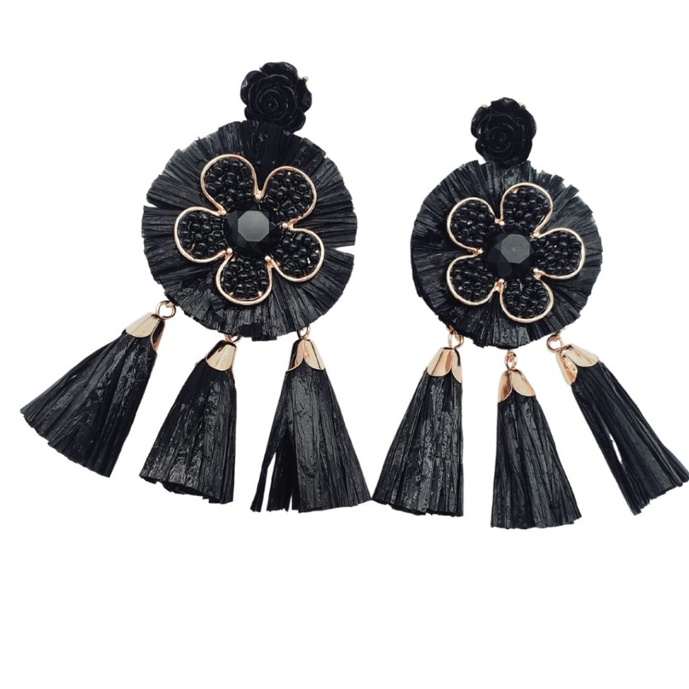 Travel with me Black and Gold Tassel Earrings